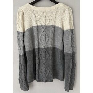 NWT St Johns Bay Womens Chunky Cable Knit Colorblock Sweater Cozy Coastal Scandi